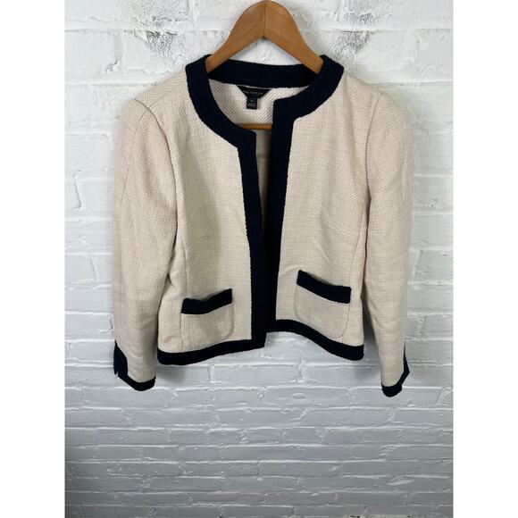 Ann Taylor Women's Open Front Tweed Blazer Jacket Long Sleeve Cream Black Sz XS - Picture 2 of 6